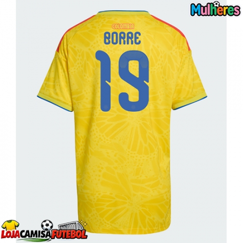 Camisa de Futebol Colômbia Rafael Santos Borre #19 Equipamento Principal Mulheres Mundo 2026 Manga Curta